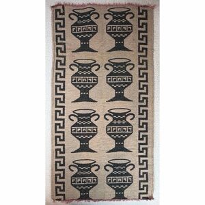 Tan/Black Woven Wall Tapestry with Greek Vase Design